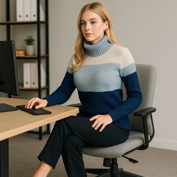 Alison Andrews Colorblock Turtleneck Sweater | Size Small | Cozy Chic - Picture 1 of 4